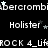 Black background with repeated white text 'Holister' and 'Abercrombie' in pixelated font, interspersed with small white stars.