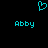 A static pixel art icon with a cyan heart symbol above two instances of the name 'Abby' in cyan text on black background.