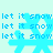 Pixelated blue snowflakes and 'let it snow' text repeat across a light cyan background in four distinct arrangements.