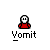 Pixel art avatar with red torso, white face, and black eyes; text below reads 'Vomit'; two speech bubbles show partial text '...OH HO...' and '...UU HH...' in white boxes with black borders.