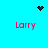 Pixelated cyan background with four pink 'Larry' text instances and three black pixel clusters in heart, starburst, and dot patterns.