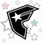 Pixelated black crescent shape with white star inside, surrounded by scattered gray and colored stars on white background.