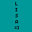 A static image displays the name "LISA" vertically in black pixelated text with a smiley face "]=" below it, set against a teal background with white rectangular overlays.