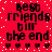 Red background with white dots and black text repeating 'best friends till the end' above of small heart symbols