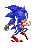 Pixelated blue hedgehog with red shoes and white gloves in multiple running poses on gray background.