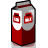 Pixelated image of a red and silver spray can with two identical red rectangular labels featuring white squares on the front.