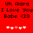 Red background with black pixelated text reading Uh Alara I Love You Babe (33) repeated twice, and two of white/pink heart icons below