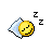 Pixel art contact sheet showing two frames of a sleeping smiley icon with Z's above its head, each frame featuring the same yellow circular face resting on a white pillow against a gray background.