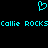 A static pixel art image with a cyan heart symbol above text reading 'Callie ROCKScallie ROCKS' on black background.