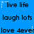 Blue background with repeated text phrases in black pixelated font, each phrase accompanied by a small white star and dot pattern.