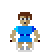 Pixel art character in blue outfit performing jump rope animation with four distinct poses showing rope swing and body movement.