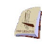 Animated sequence of a book icon transitioning between closed, open, and writing states with a pencil and bookmark.