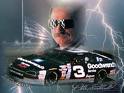 Static buddy icon featuring a person in racing gear with sunglasses, positioned above a race car under lightning effects on a gray background.