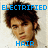 Pixelated image of a person with dark curly hair, blue text reading ELECTRIFIED above and HAIR below on light background.