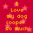 Red background with pink stars and yellow text reading "I Love my dog cooper so much" repeated twice in a