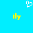 A pixelated white heart shape above two yellow 'ily' text elements on a bright blue background.