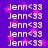 Purple background with pink star shapes and repeated white text 'Jenn<33' in a pattern