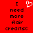 Red background with black text reading "I need more flair credits(:" and a white pixelated heart symbol above the left side of the text.