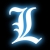 A pixelated blue and white stylized letter L with glowing edges on a black background.