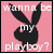 Pixelated pink square with black bunny silhouette and white text reading "wanna be my playboy?" in three lines.