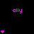 Pixelated pink text 'ally' and heart stacks on black background with gray corner, animated hearts changing in quantity.