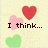 Pixelated heart-shaped icons in red, pink, and green float on a pale yellow background with text reading "I think... I am falling... for you".