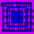 A static digital image with a repeating pattern of blue and pink geometric shapes surrounding the text 'evlo bcth' in black pixelated font.