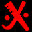 Two identical red X-shaped symbols with rounded ends and small circular dots on a black background, displayed side-by-side in a contact sheet layout.