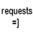 Black and white pixelated text 'requests' above a smiley face emoticon on a plain background.