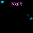 Pixelated text 'Kait' in pink with blue stars scattered across a black background, some stars animated to appear and disappear.