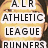 A static image shows a person's face with overlaid text reading "ALR ATHLETIC LEAGUE RUNNERS" in black capital letters on white rectangular backgrounds.