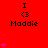 Red background with repeated "I <3 Maddie" text and pink hearts, showing animation of heart count changes across frames.