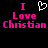 Pixelated text and heart symbol on black background, pink lettering with white outline.
