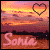 Pixelated sunset scene with heart outline and 'Sonic' text, showing animation change between frames.