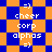 Pixelated orange and blue diamond-patterned background with white text reading cheer, corp, alphas, and =) in multiple positions across the image.