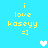 Yellow pixelated text on cyan background with animated heart symbols appearing and changing color.
