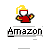 Pixelated character in red robe and yellow hat holds a hammer that changes length across frames, with 'Amazon' text below.