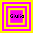 Four square display the name 'Giulia' in black pixelated text over pink and yellow concentric squares with varying border thicknesses