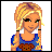 Pixel art buddy icon featuring a blonde girl with braided hair and a teddy bear shirt next to text reading "dixie darlin" on a blue background.
