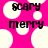 Pixelated text 'scary merry' on a bright pink background with white circular shapes, showing animation changes in the white circles' positions.