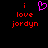 Pixelated red text 'i love jordyn' on black background with a pink heart symbol above the first 'i'.
