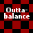 Red and black checkered background with white text reading "Outta-balance" in four distinct positions across the image.