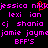 Pixelated text with pink and red characters on black background, featuring repeated names and 'BFF'S' with a red heart symbol over 'nikki' in the top