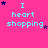 Pixelated icon with bright pink background displaying "I heart shopping" text in cyan, surrounded by small purple and dark blue stars.