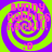 A static image of a spiral pattern with alternating purple and green rings, overlaid with pink text reading "BUDDY FRANKS" repeated in the center.
