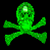 Green pixelated skull and crossbones icon with glowing eye on black background, next to green text reading Original Icons .com on dark green gradient.