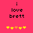 A pink background displays black text reading "i love brett" with five yellow and orange star icons below, where the third icon changes color between frames.