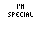 pixelated 'I'M SPECIAL' text icons with varying color schemes and small animated symbols like dots, X's, and crosses in different positions