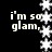 A 4-frame animated contact sheet showing repeated text "i'm so glam," with white starburst shapes on a black background, arranged in a 2x2 grid layout.