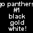 Animated icon displays four color variations of text reading 'go panther go #1 black gold white!' with background colors shifting between black, olive green, and yellow.